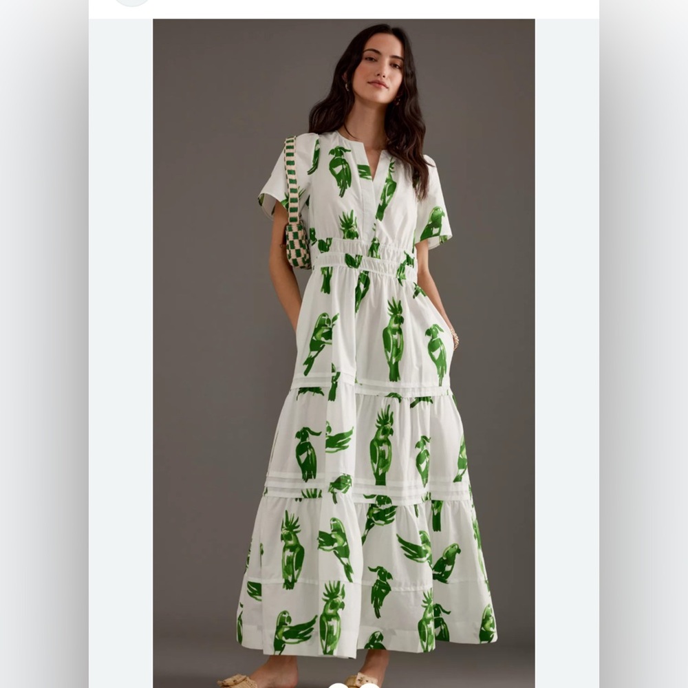 Anthropologie somerset dress white and green vibrant print, size medium